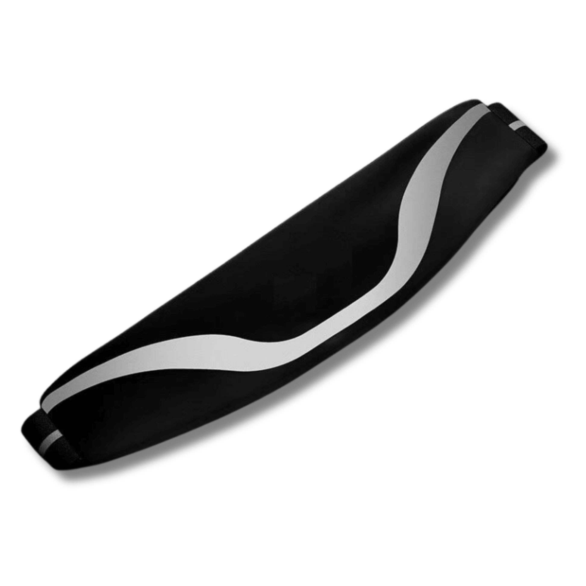 Water-resistant sport waist pack in black with silver reflective wavy strip