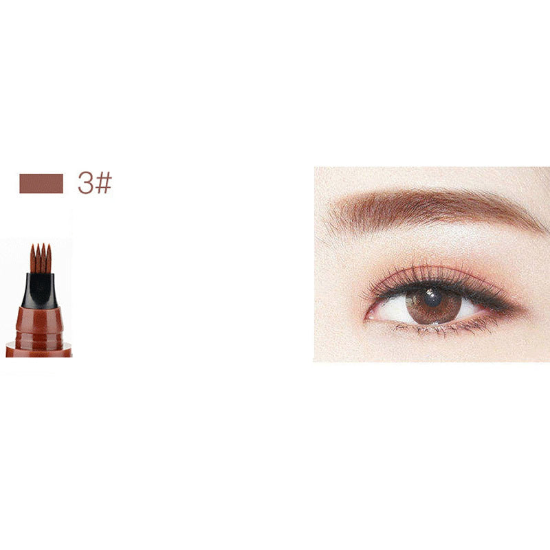 Liquid eyebrow pencil tip and brow swatch labeled 3# with close-up eyebrow