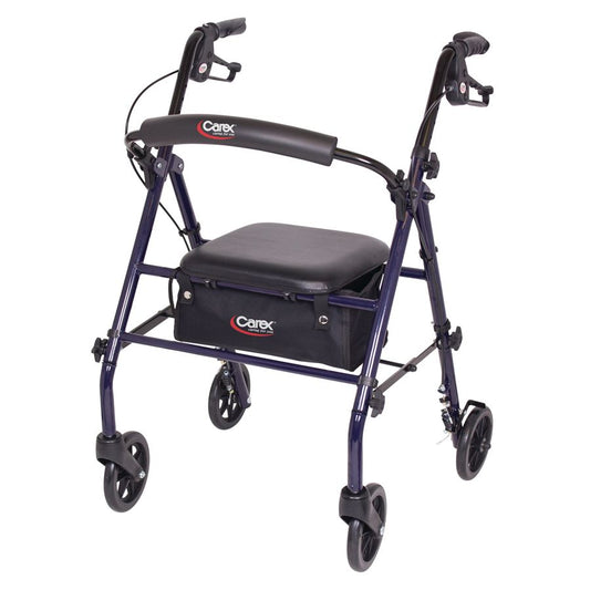 Carex steel rolling walker with padded seat, armrests, and storage bag; 6 in wheels