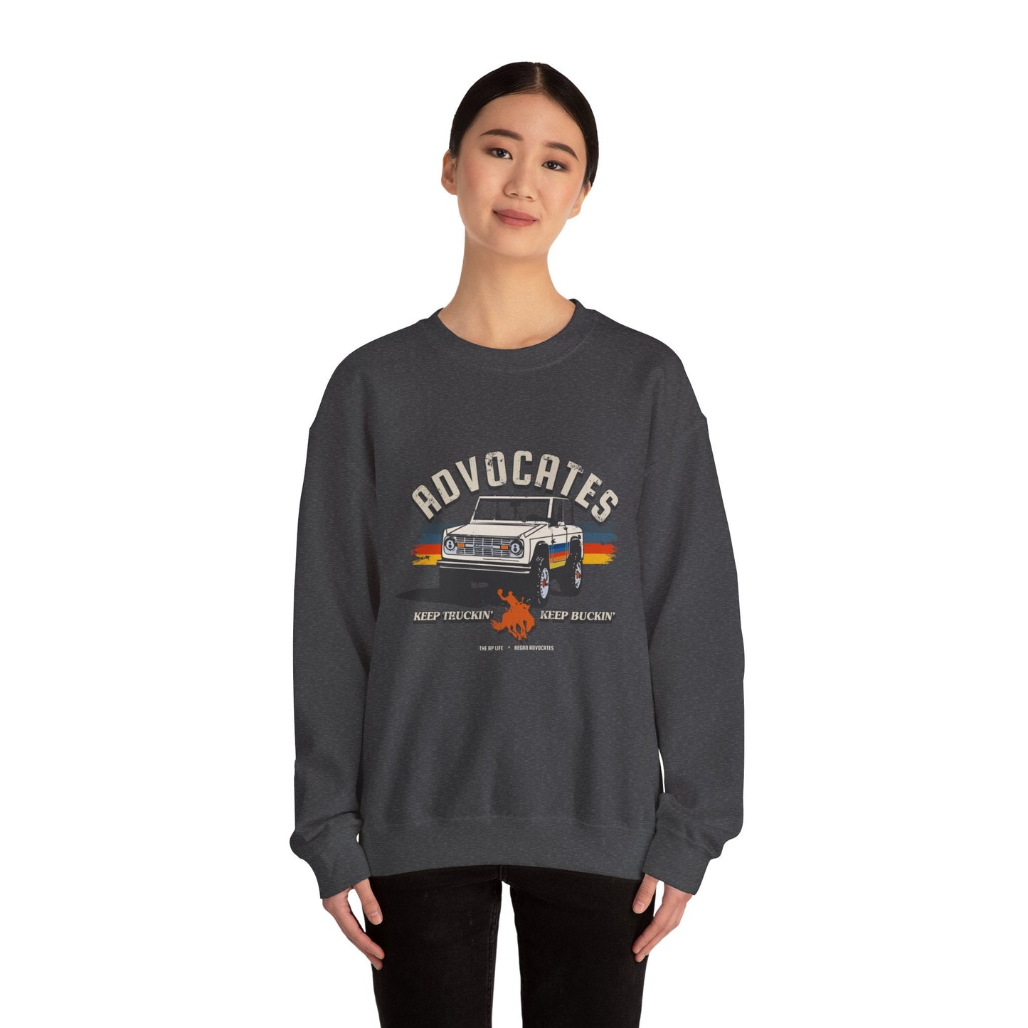 Advocates Keep Truckin', Keep Buckin' - Retro Bronco Truck - Unisex Heavy Blend™ Crewneck Sweatshirt