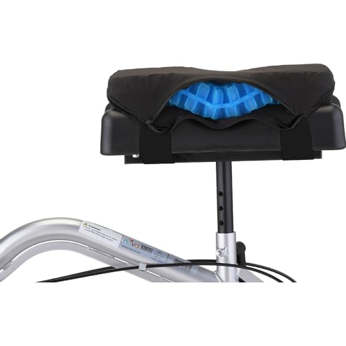 Black thick gel knee scooter pad cover with blue cushion insert on knee walker