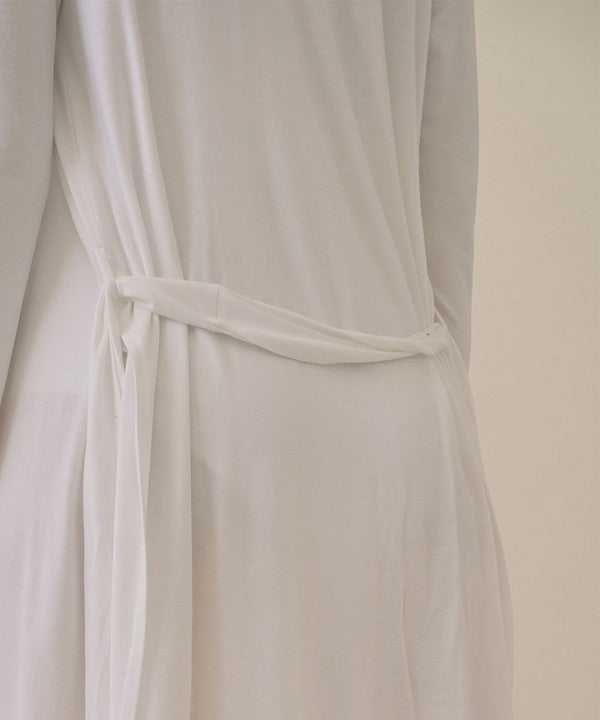 Ivory bamboo robe cardigan with tie belt and draped open front