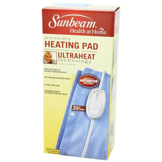 Sunbeam moist/dry heating pad box with Ultraheat technology and 3 heat settings