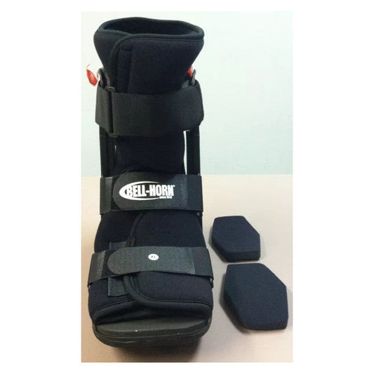 Bell-Horn ankle walker boot, dark fabric with adjustable straps and side pads