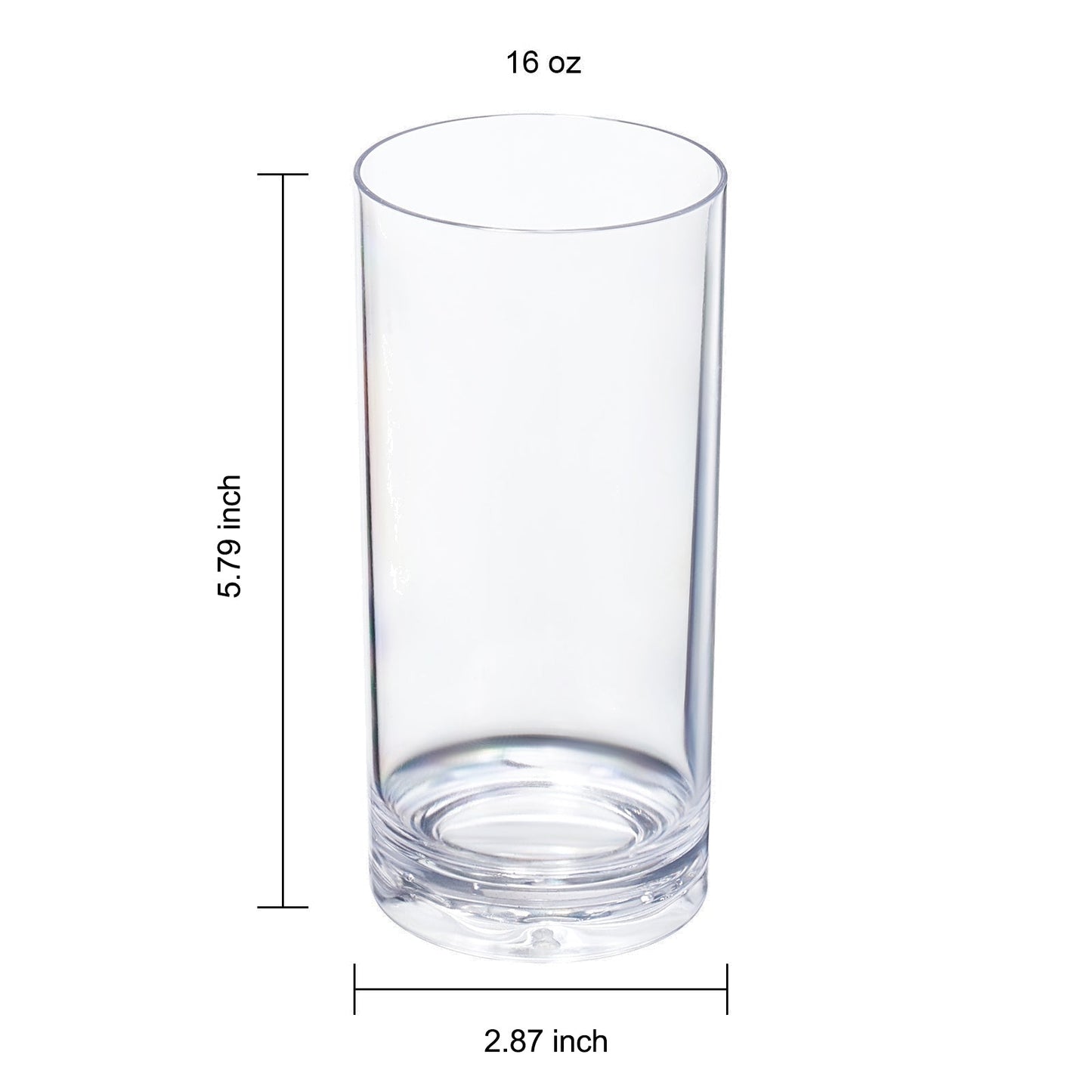 Acrylic highball glass, 16 oz, 5.79 in tall; 2.87 in wide base