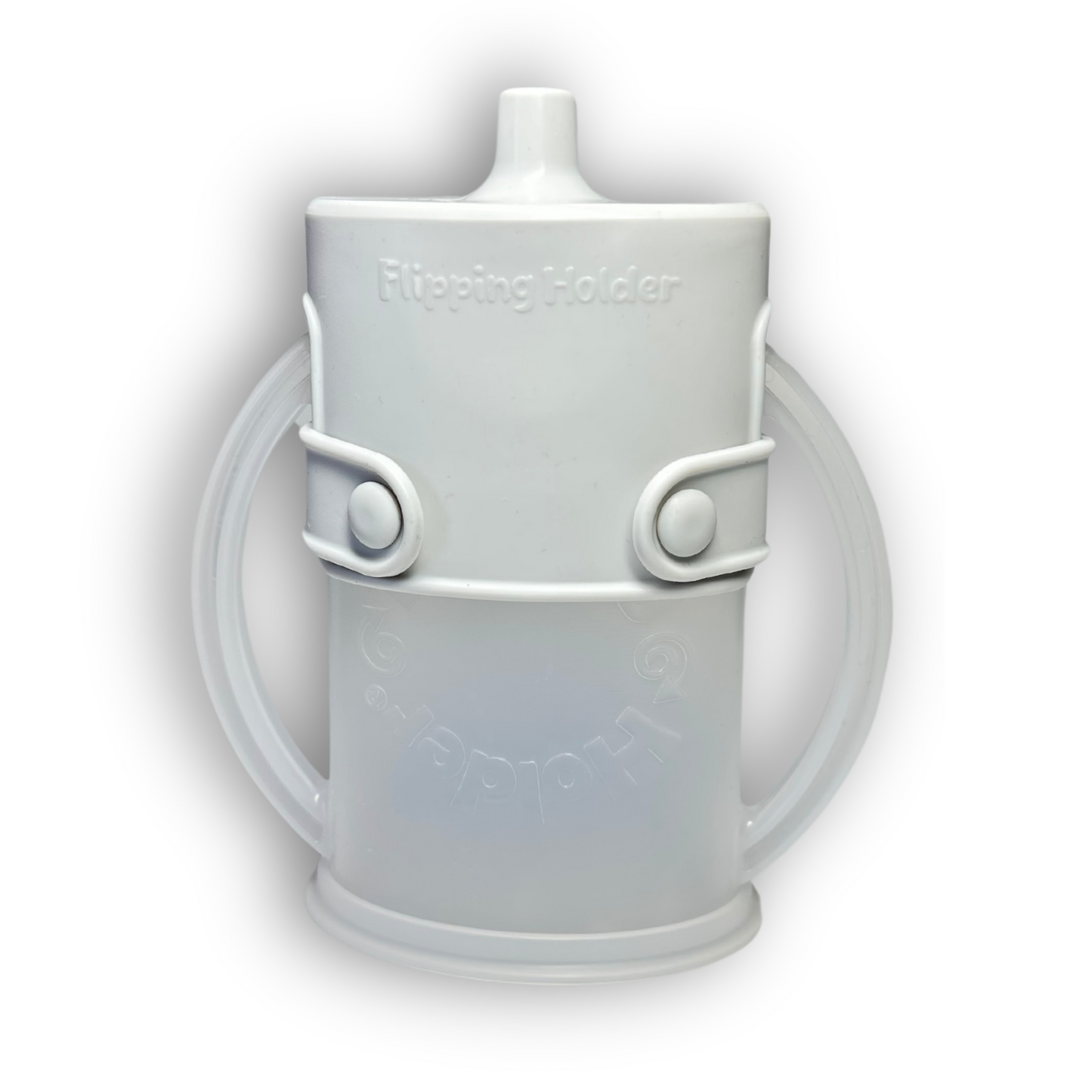 Gray flipping holder with two front tabs and a sealed top