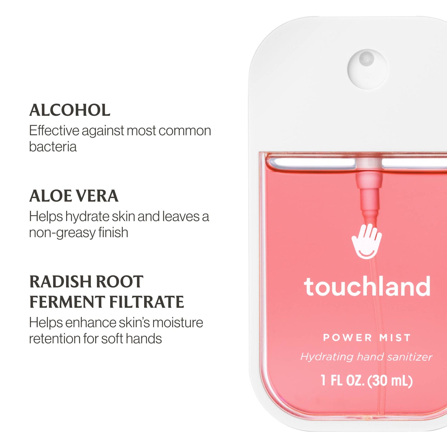 touchland Power Mist hydrating hand sanitizer pouch, with Alcohol and Aloe Vera