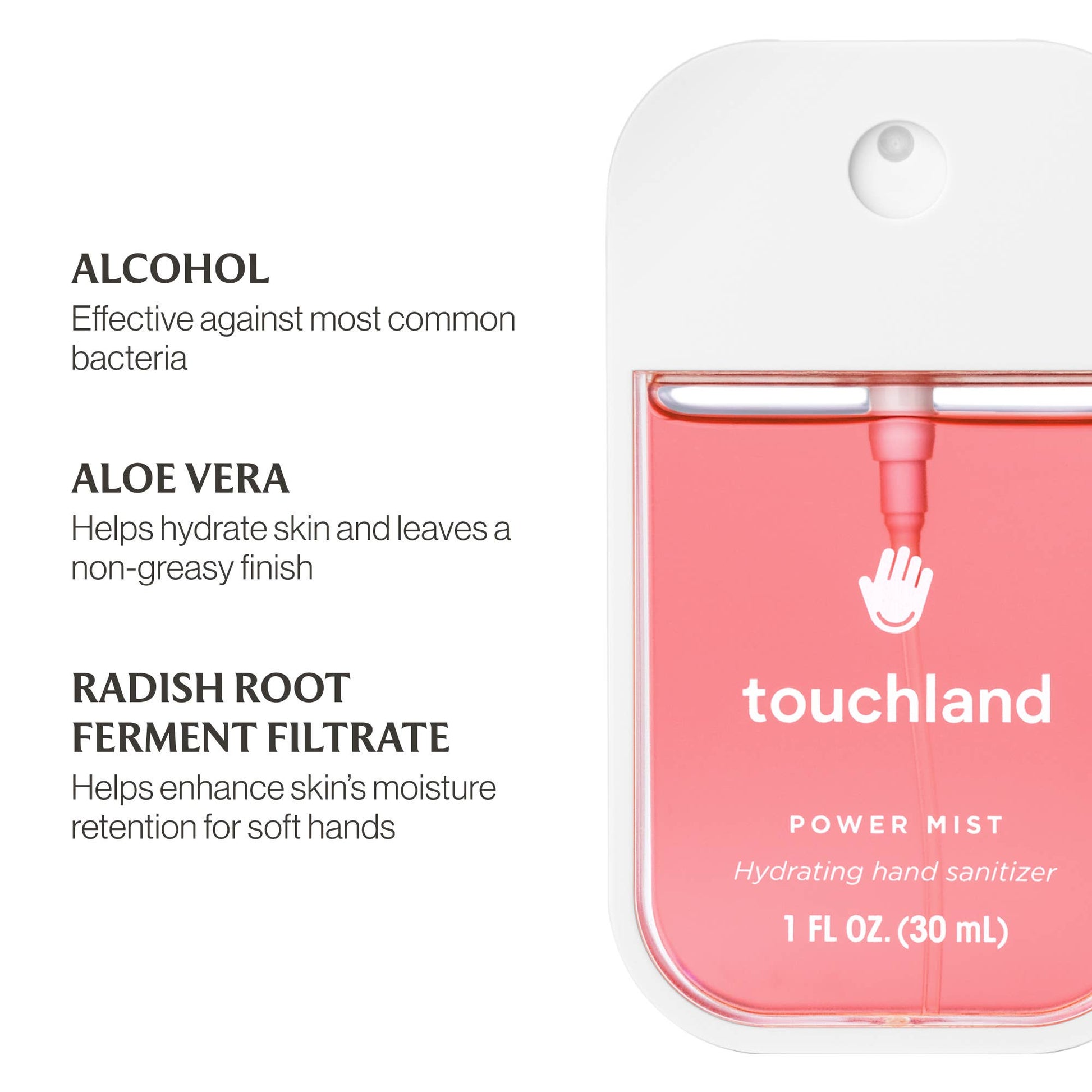 touchland Power Mist hydrating hand sanitizer pouch, with Alcohol and Aloe Vera
