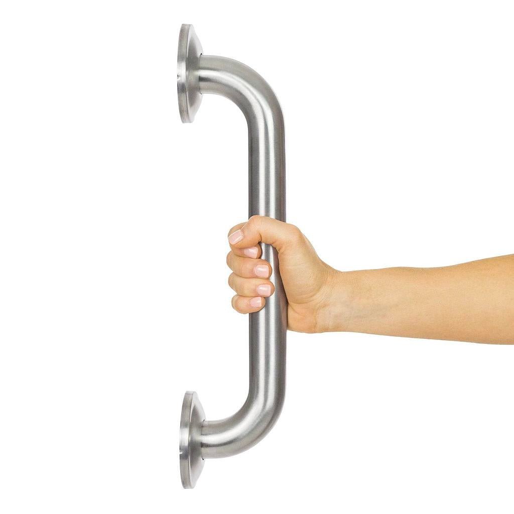16-inch U-shaped grab bar with round mounting flanges, brushed nickel finish