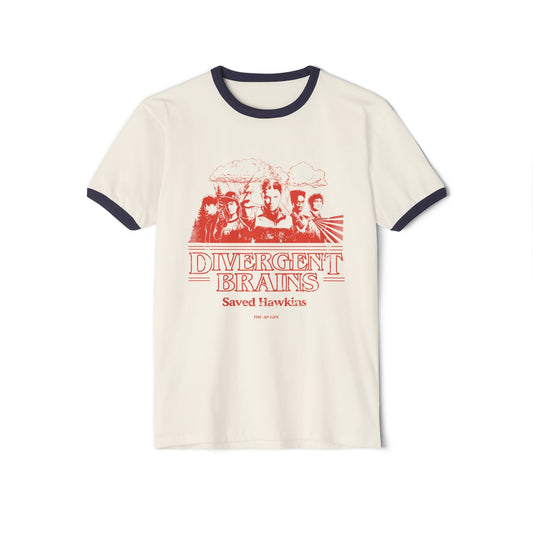 Divergent Brains Saved Hawkins - Adult Unisex Cotton Ringer T-Shirt