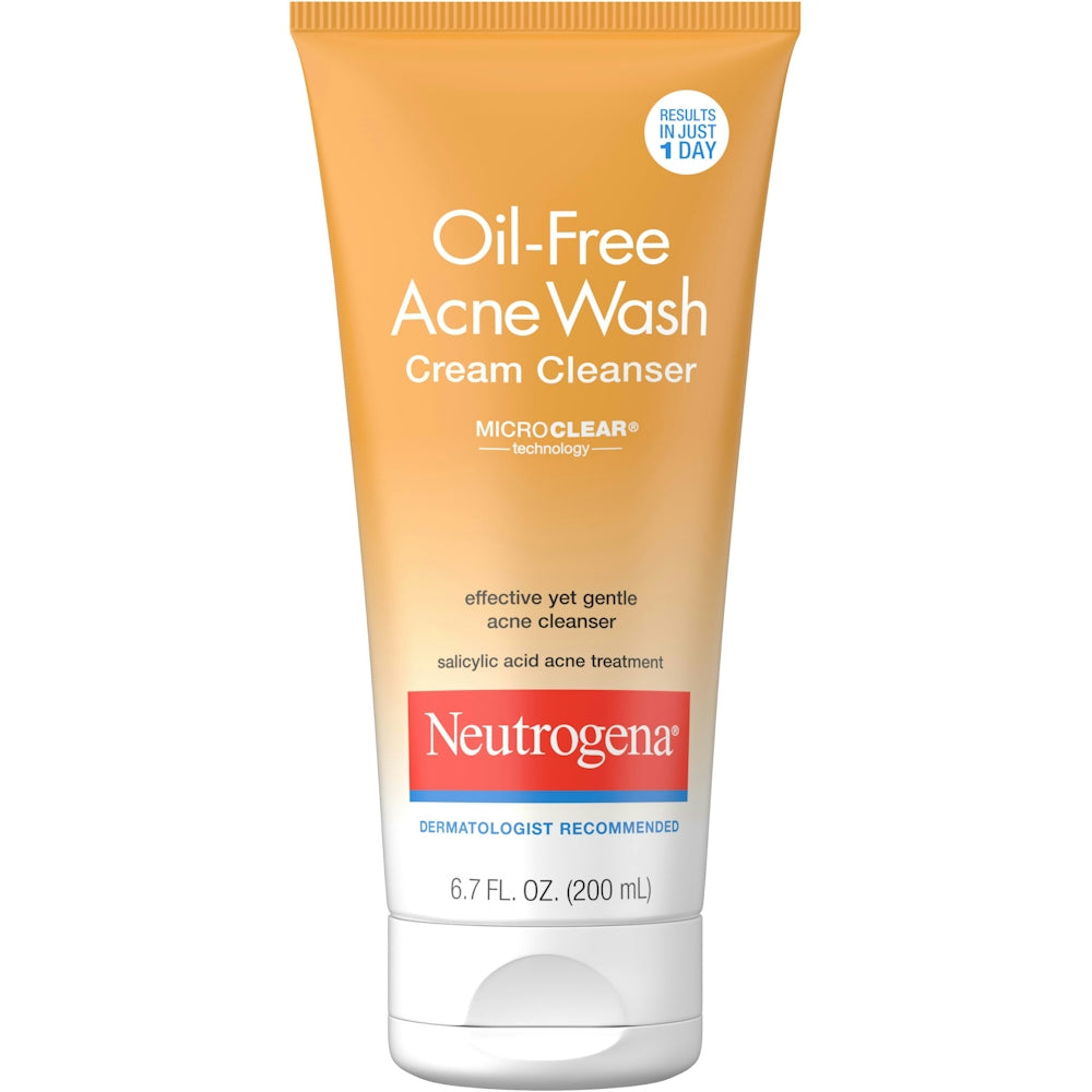 Neutrogena oil-free acne wash cream cleanser tube, orange and white, 6.7 fl oz