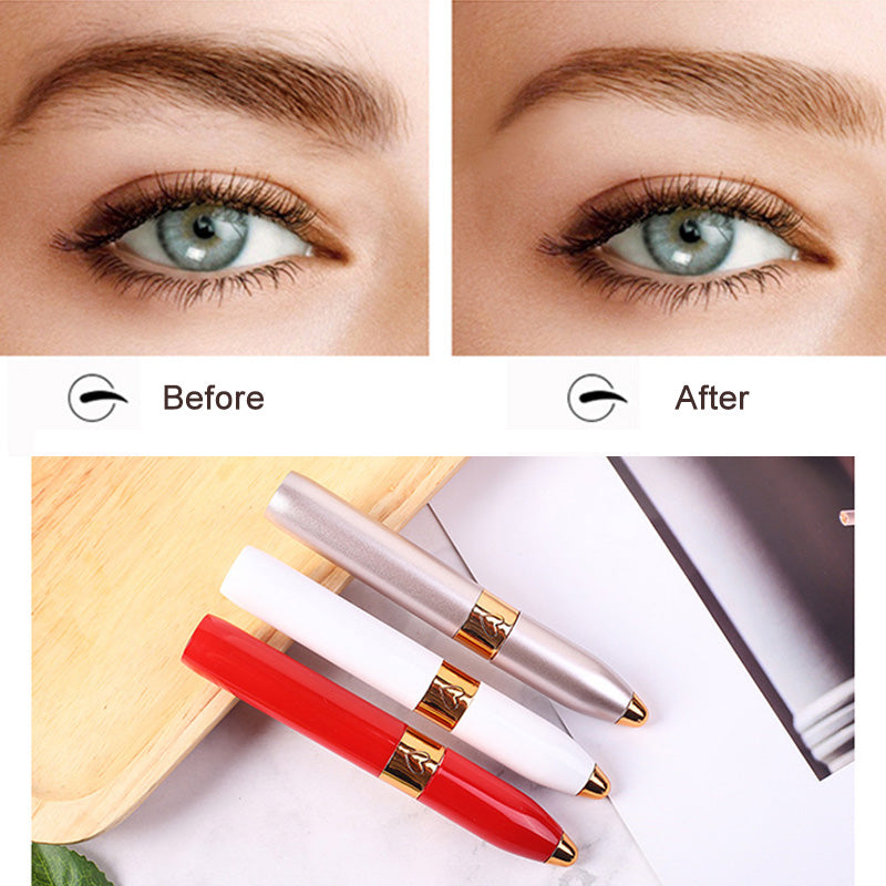 Electric eyebrow trimmers set: light-pink and red slim devices with gold tips