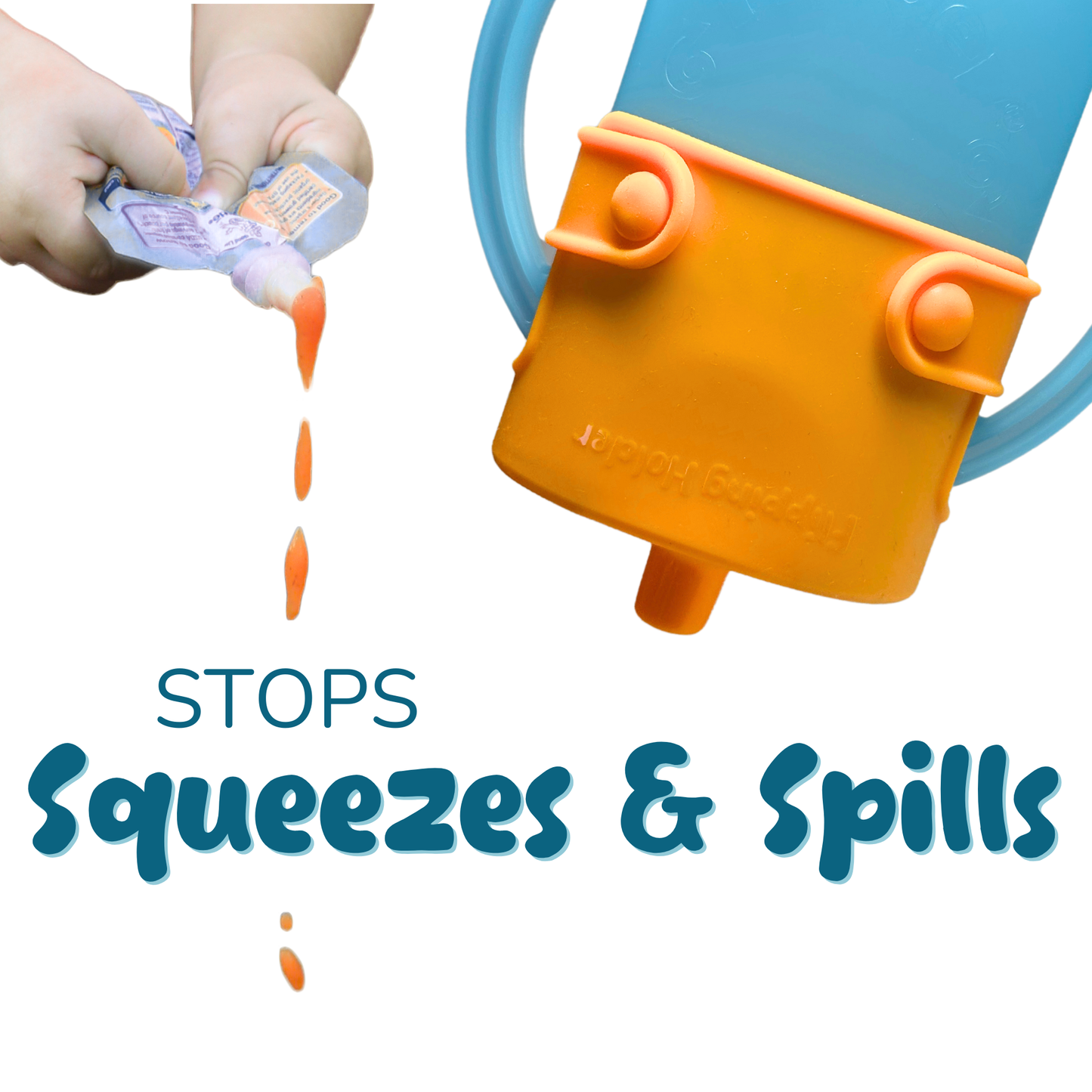 Orange spill-proof sip top on a blue cup spout