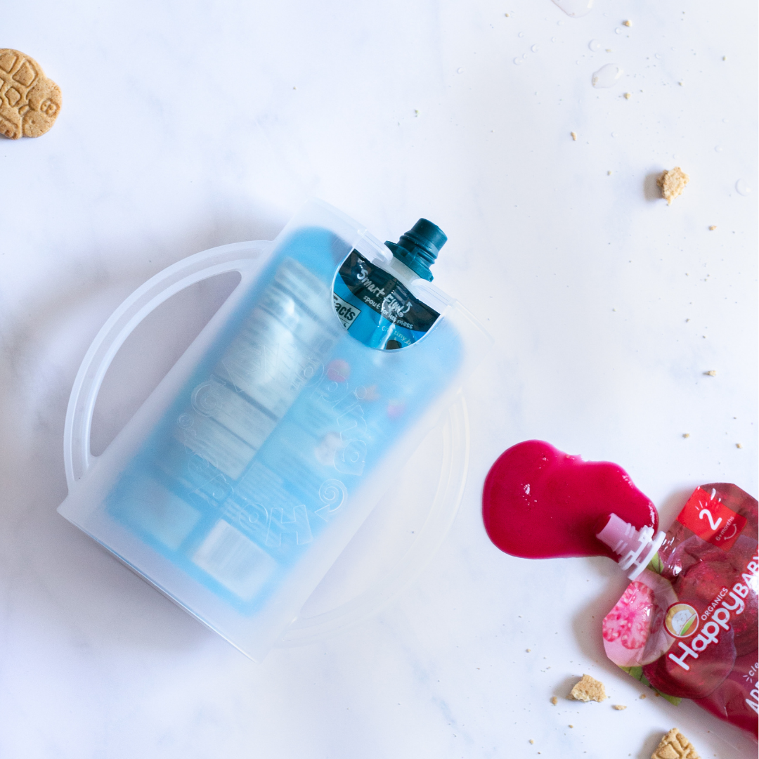 Gift-ready bundle: clear handled pouch container with red drink pouch