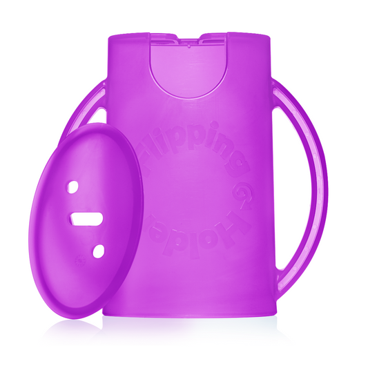 Purple Flipping Holder DELUXE with lid and side handles, front view