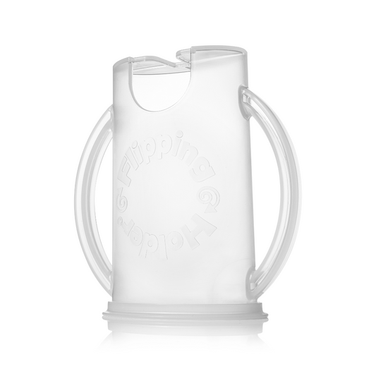 White flipping pouch holder with lid, front view