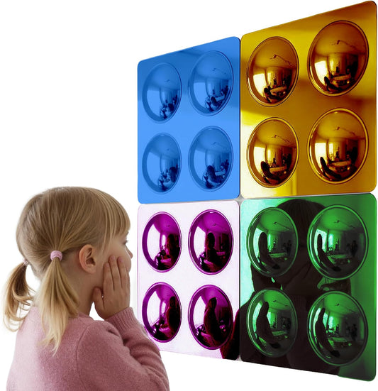 Four-panel acrylic bubble mirror set with 16 reflective circle mirrors
