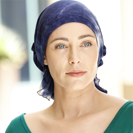 ELISE CHEMOBEANIES® chemo beanie, dark blue with lighter streaks, ruched side fold