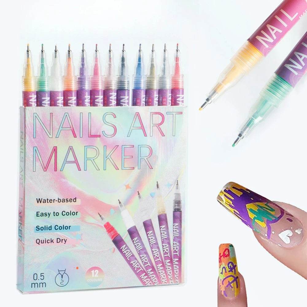 12-Color Nail Art Pens – Creative DIY Nail Design (nail art pens)