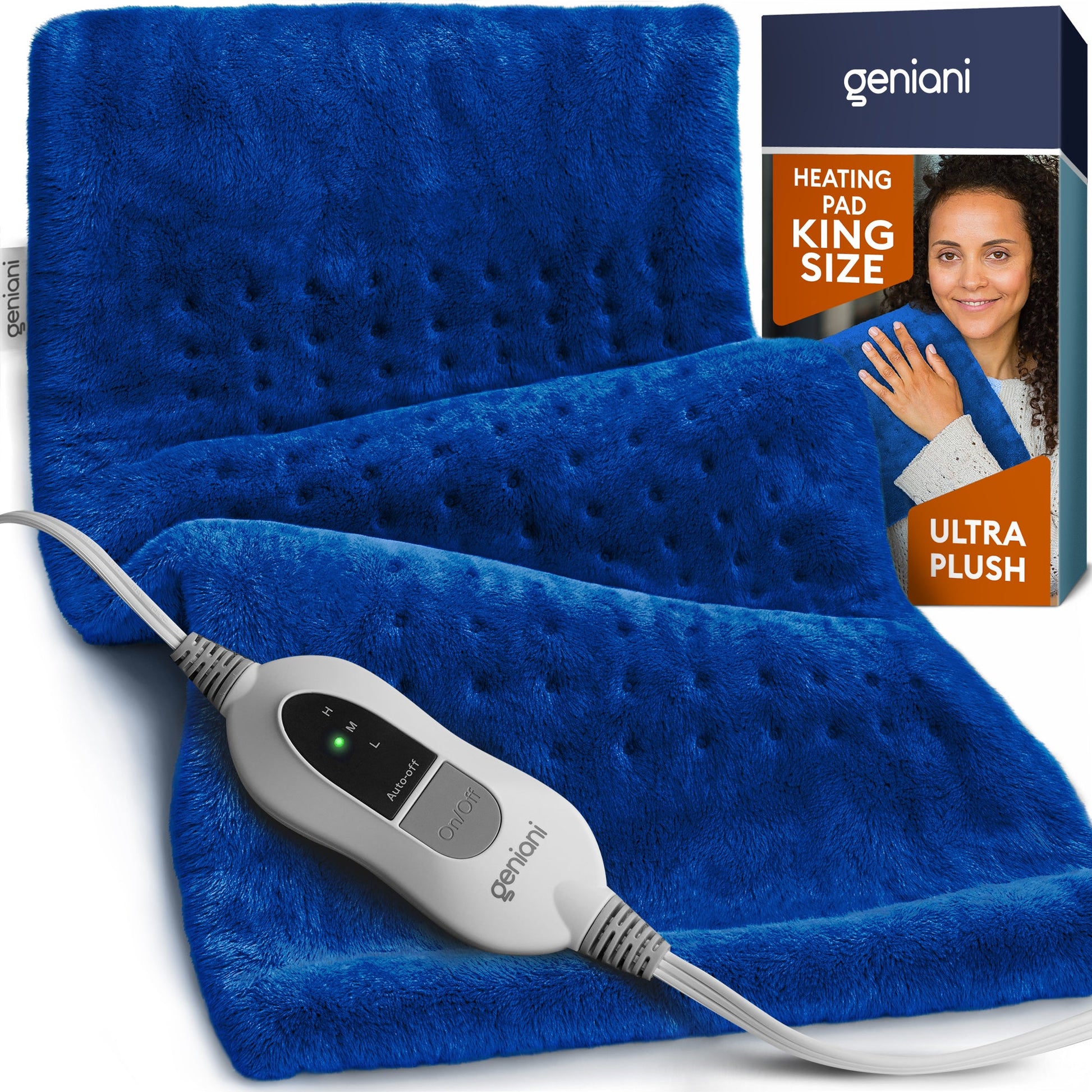 Space blue XL electric heating pad with controller and long power cord