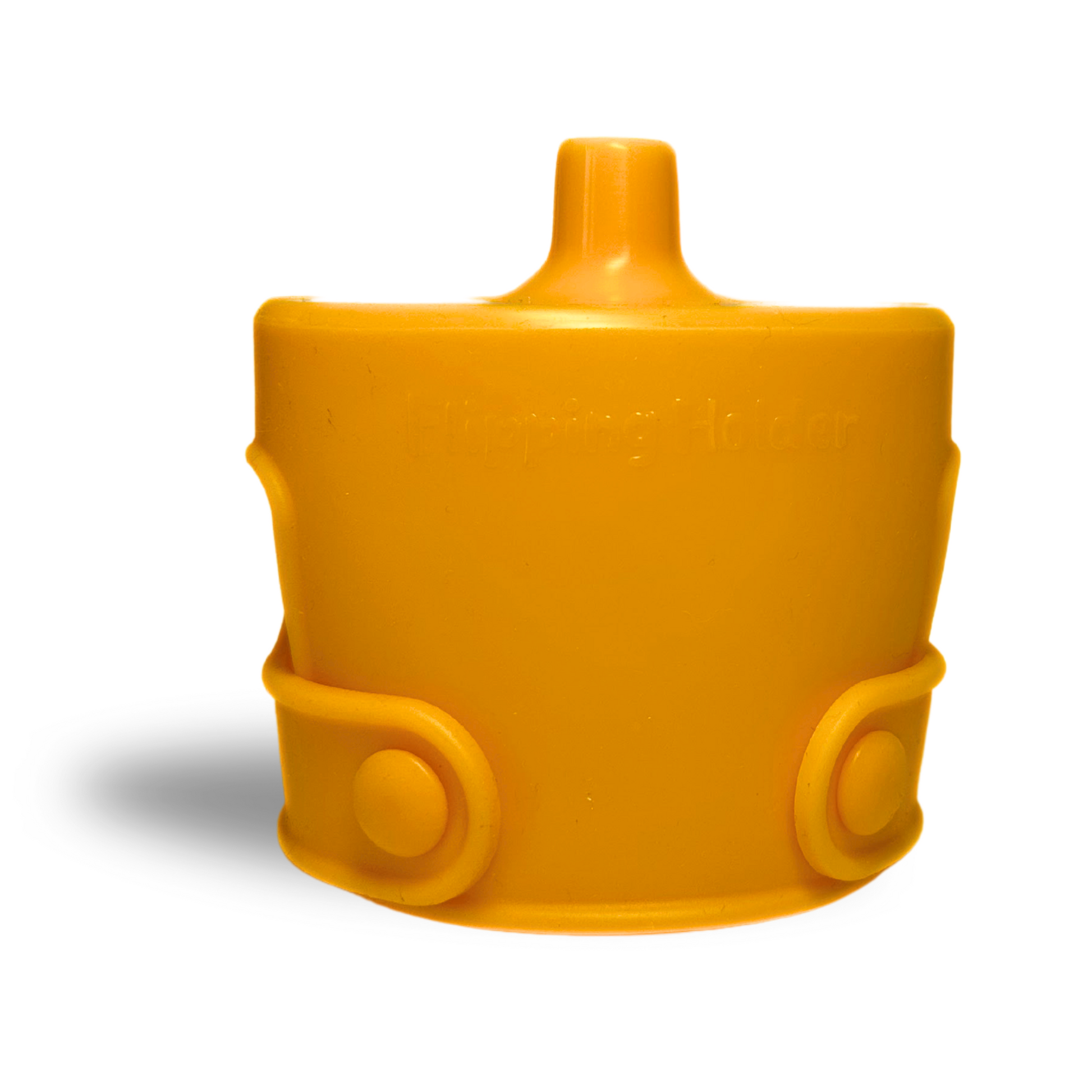 Orange spill-proof sip top close-up with two front side tabs