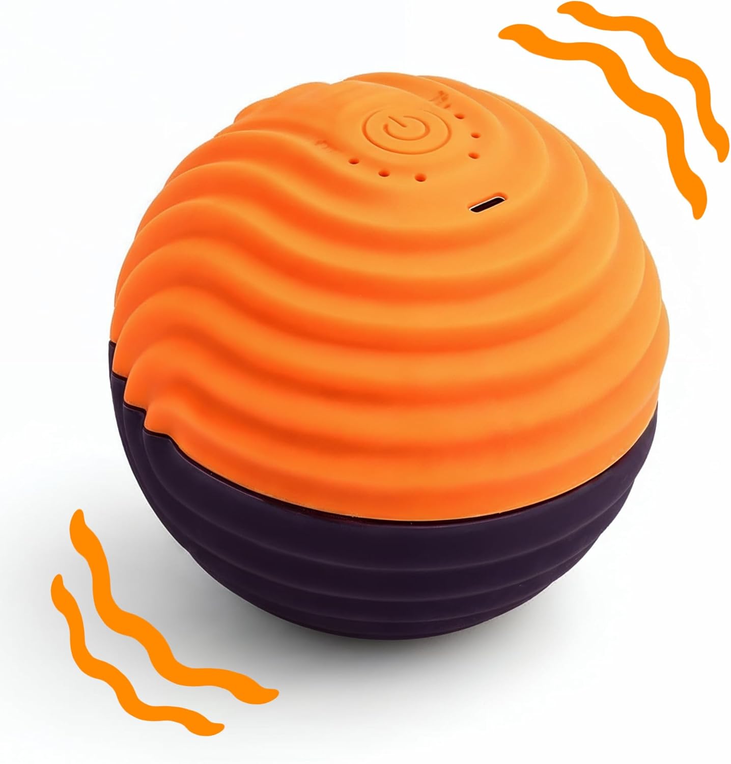 Orange and purple vibration massage ball with ridged top and power button