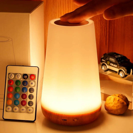 13-Color Changing Table Lamp – Touch Bedside Night Light with RGB Remote, Dimmable & USB Rechargeable for Bedroom or Room Décor