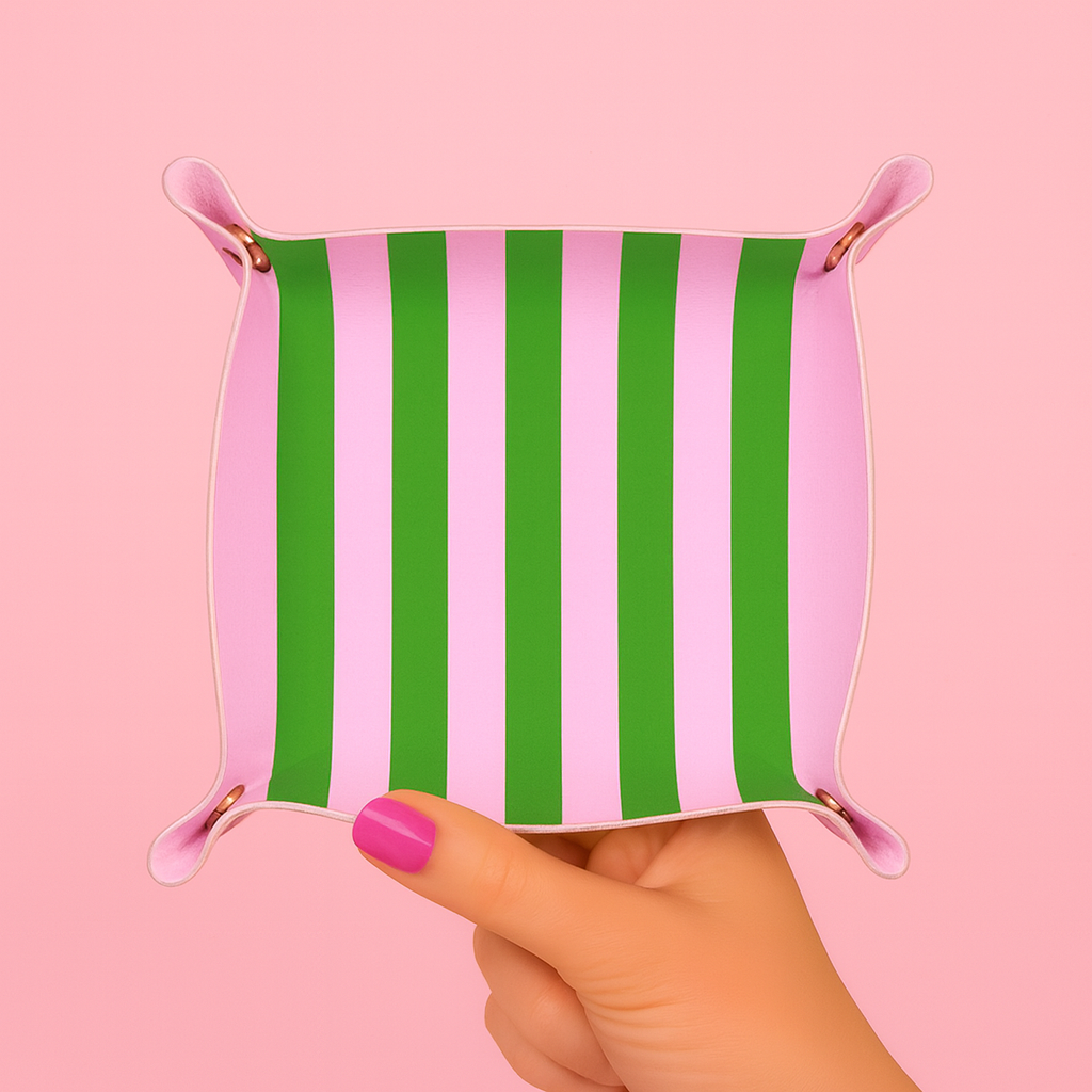 Trinket Tray Catchall in Green & Pink