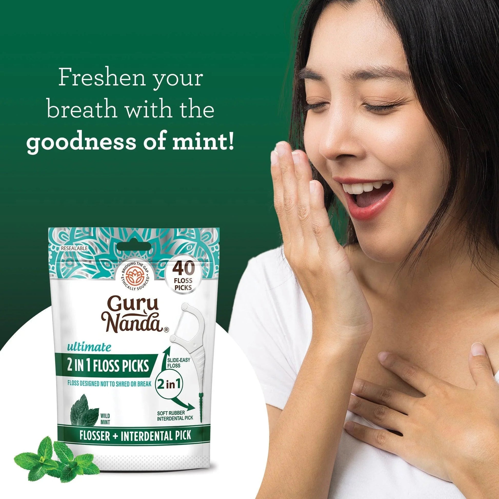 2-in-1 dental floss picks pouch with mint motif