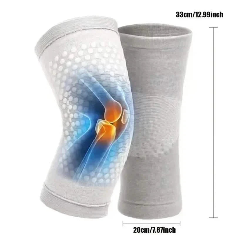 Self-heating knee support pads showing heat effect on light gray dot panel