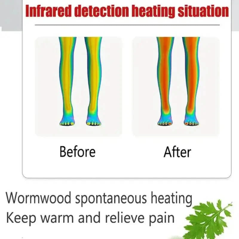 Self-heating knee support pads with infrared heat visualization on both legs