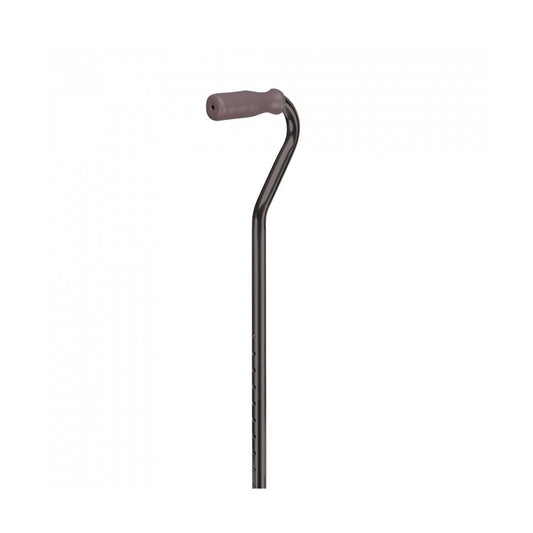 Black four-point cane with foam grip handle and curved support