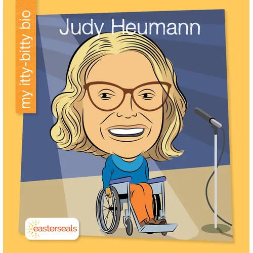 Paperback book cover with Judy Heumann illustration in a wheelchair and glasses