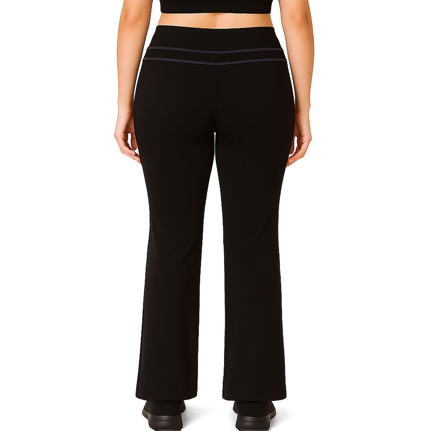 Black straight leg pants, back view