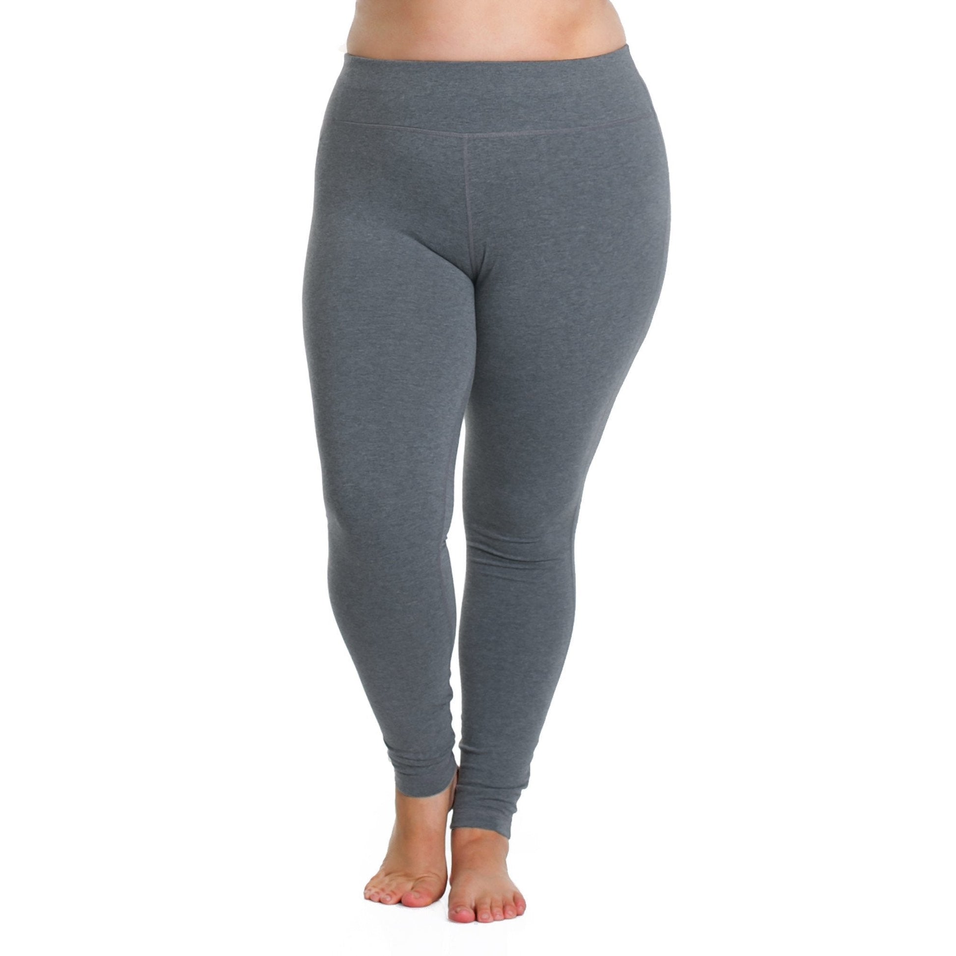 Charcoal heather grey leggings with fitted legs and ankle-length cuffs