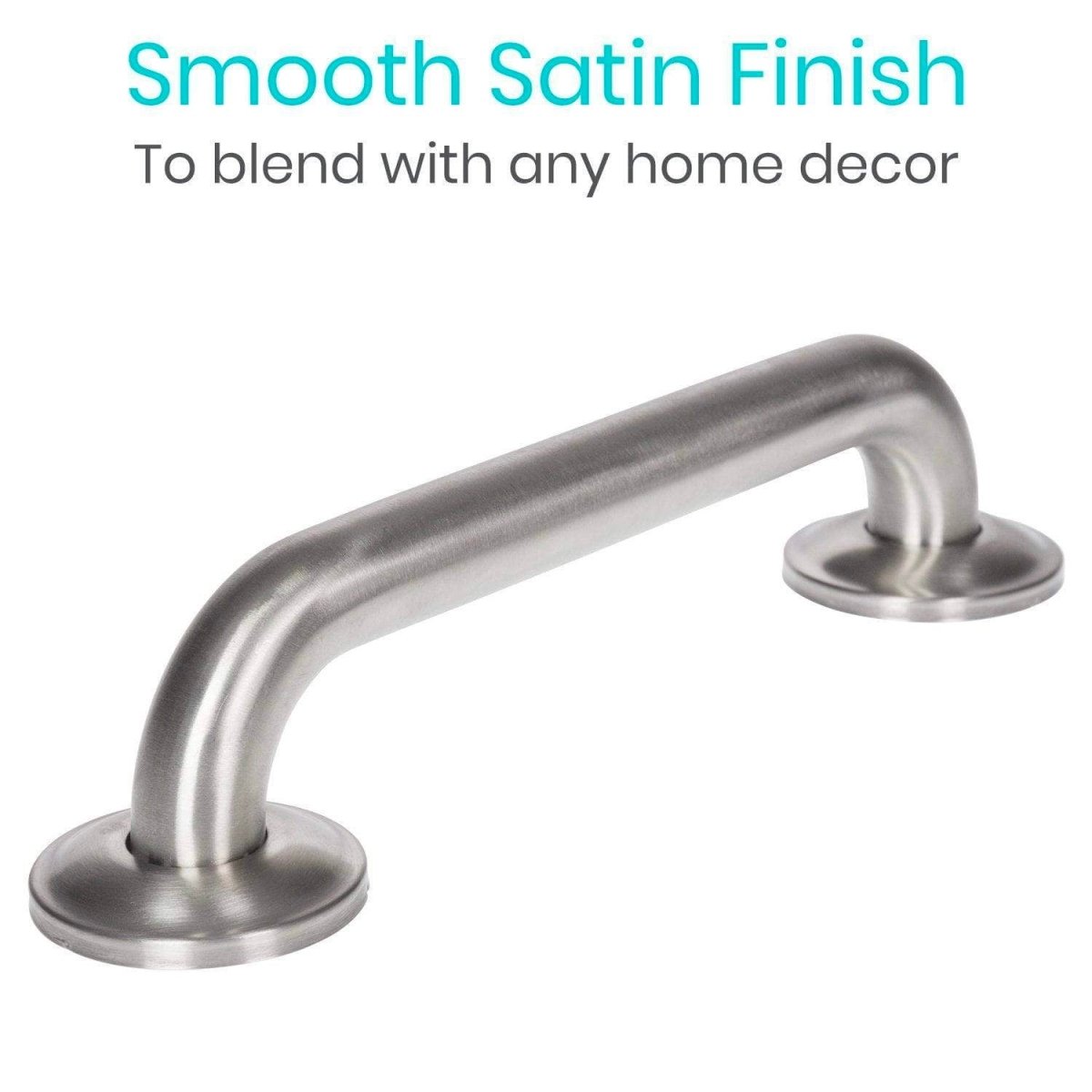 Brushed nickel 24 in grab bar with smooth satin curved grip and round wall bases