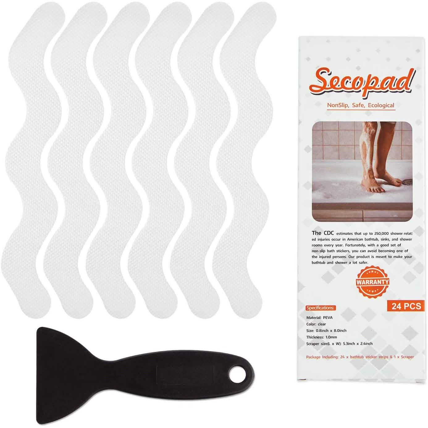 Secopad anti-slip pads with packaging and a removal tool on a white background