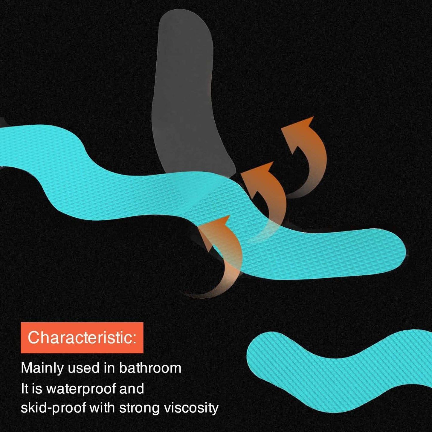 Illustration of a waterproof and skid-proof material with text on a black background