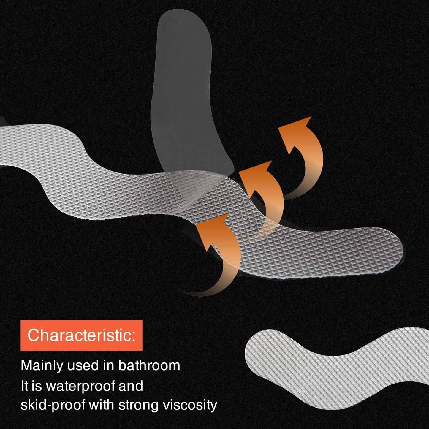 Illustration of a waterproof and skid-proof material with text on a black background