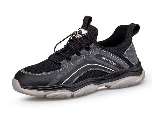 Women's outdoor mesh casual shoe in black and gray with lace-up and sculpted rubber outsole