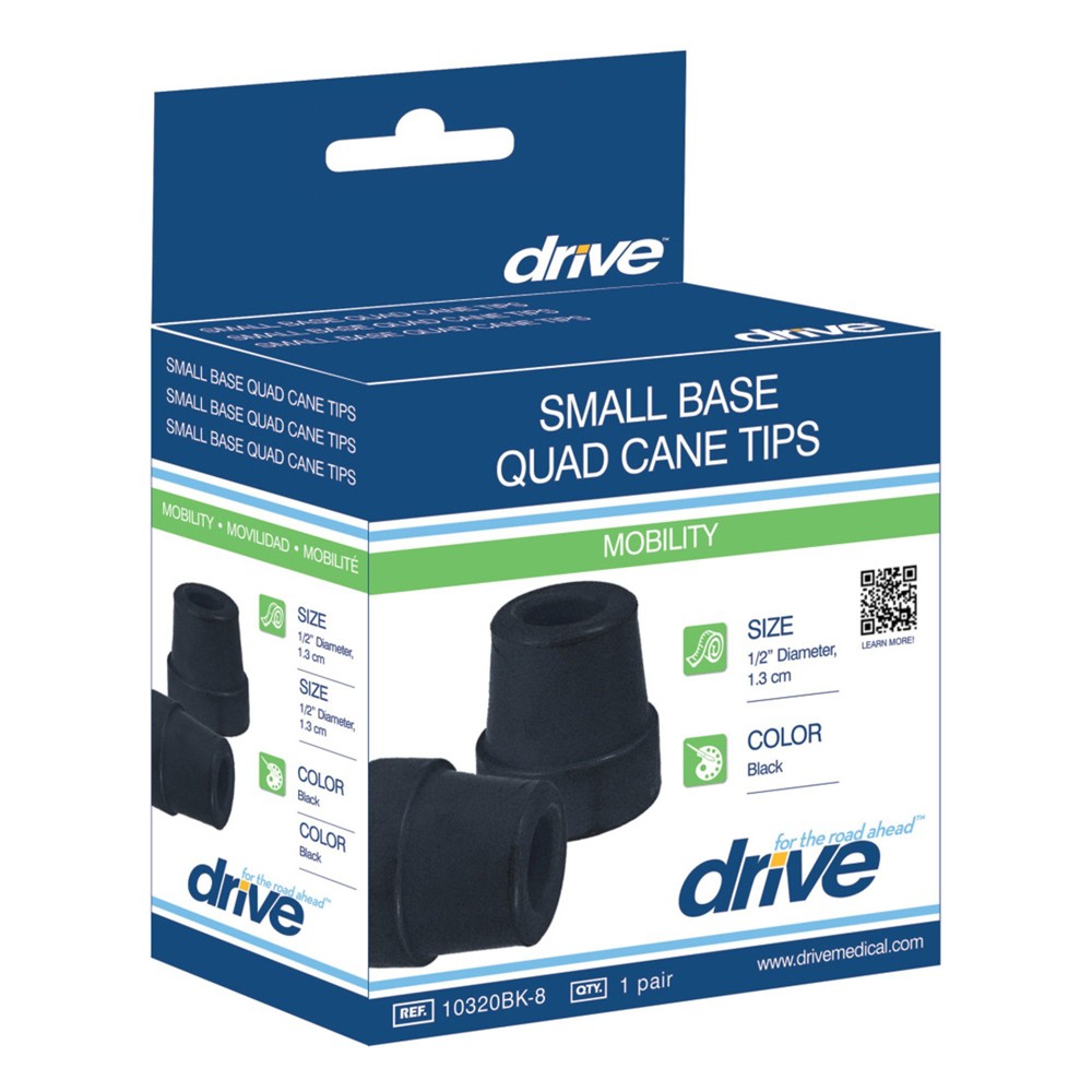 Small base quad cane tips, black rubber, 1 pair (box packaging).