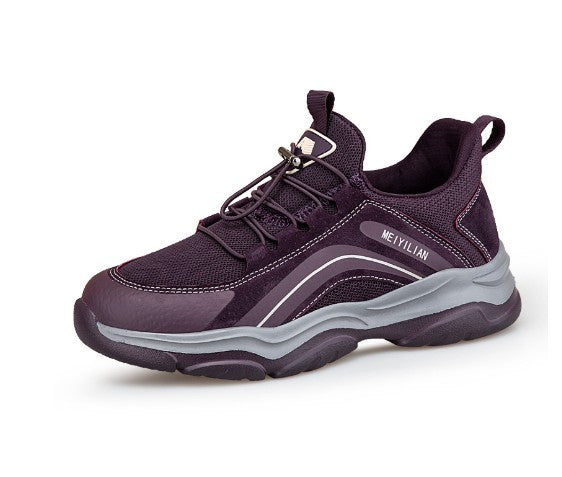 Women's outdoor mesh casual shoe in deep purple with lace-up and chunky cushioned sole