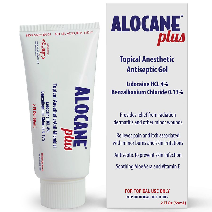 Alocane Plus topical anesthetic antiseptic gel, lidocaine 4% in 59 mL tube and box