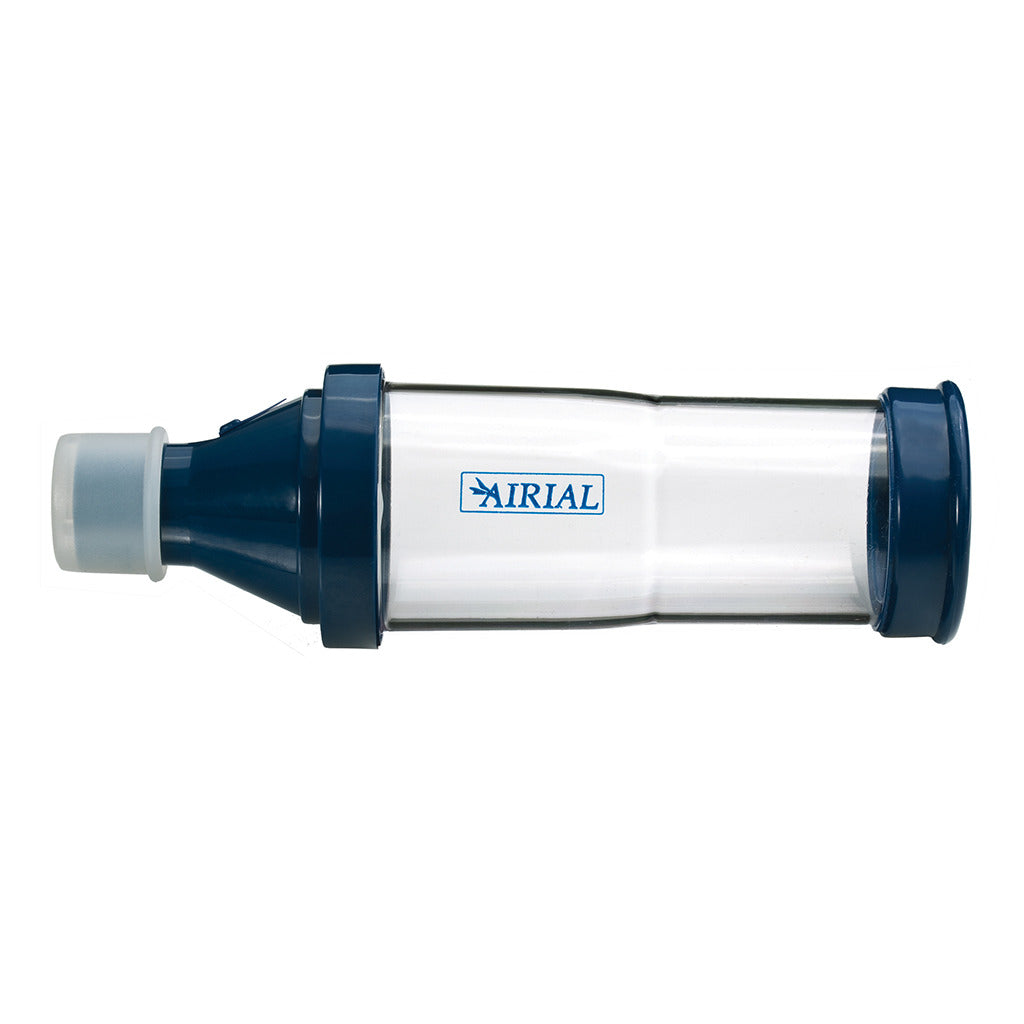 Airial holding chamber inhaler adapter, clear tube with blue end caps