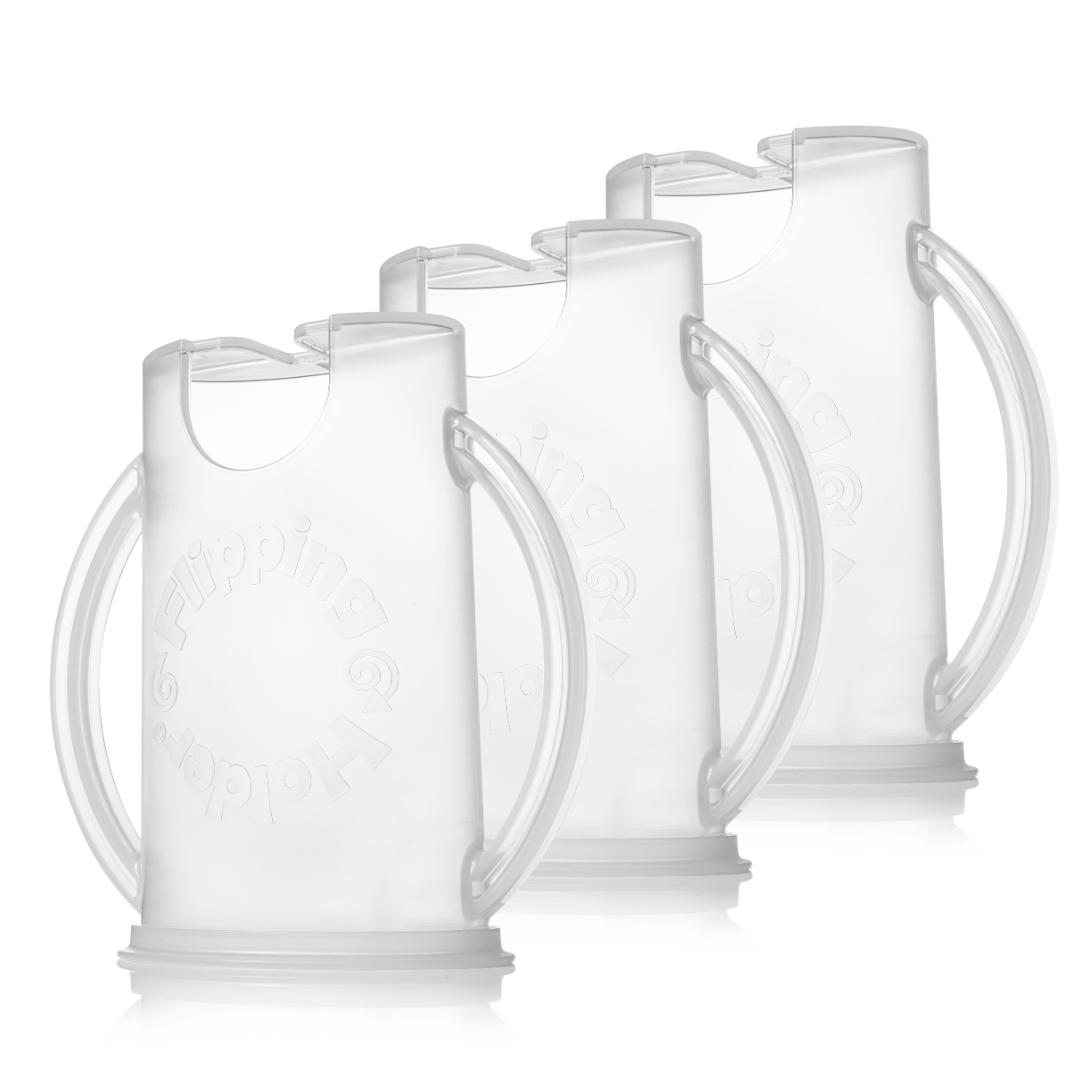3-pack flipping holder set with white pouch cups and carry handles