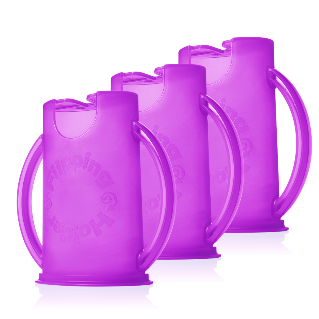 3-pack flipping holder set with purple pouch cups and carry handles