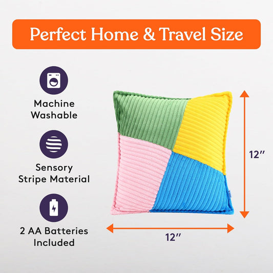 12-inch rainbow striped plush sensory vibrating pillow with textured cover