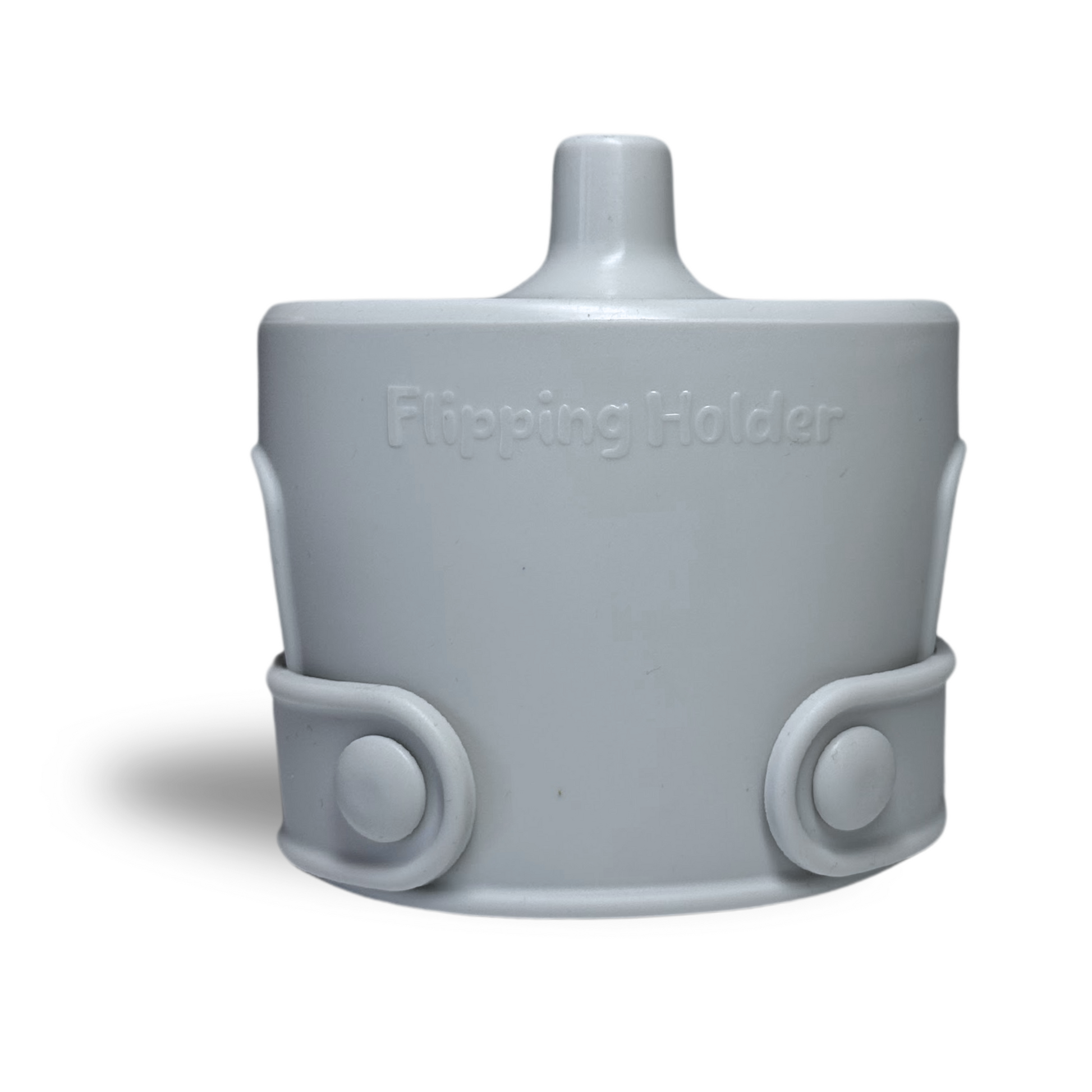 Gray spill-proof sip top with molded holder handles