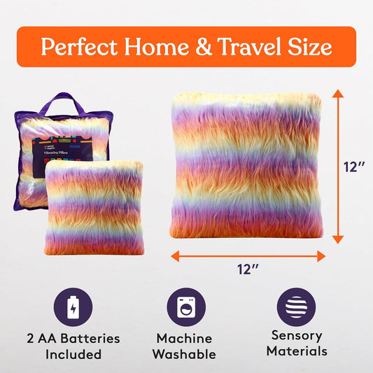 Rainbow striped plush vibrating pillow set with matching carrying bag