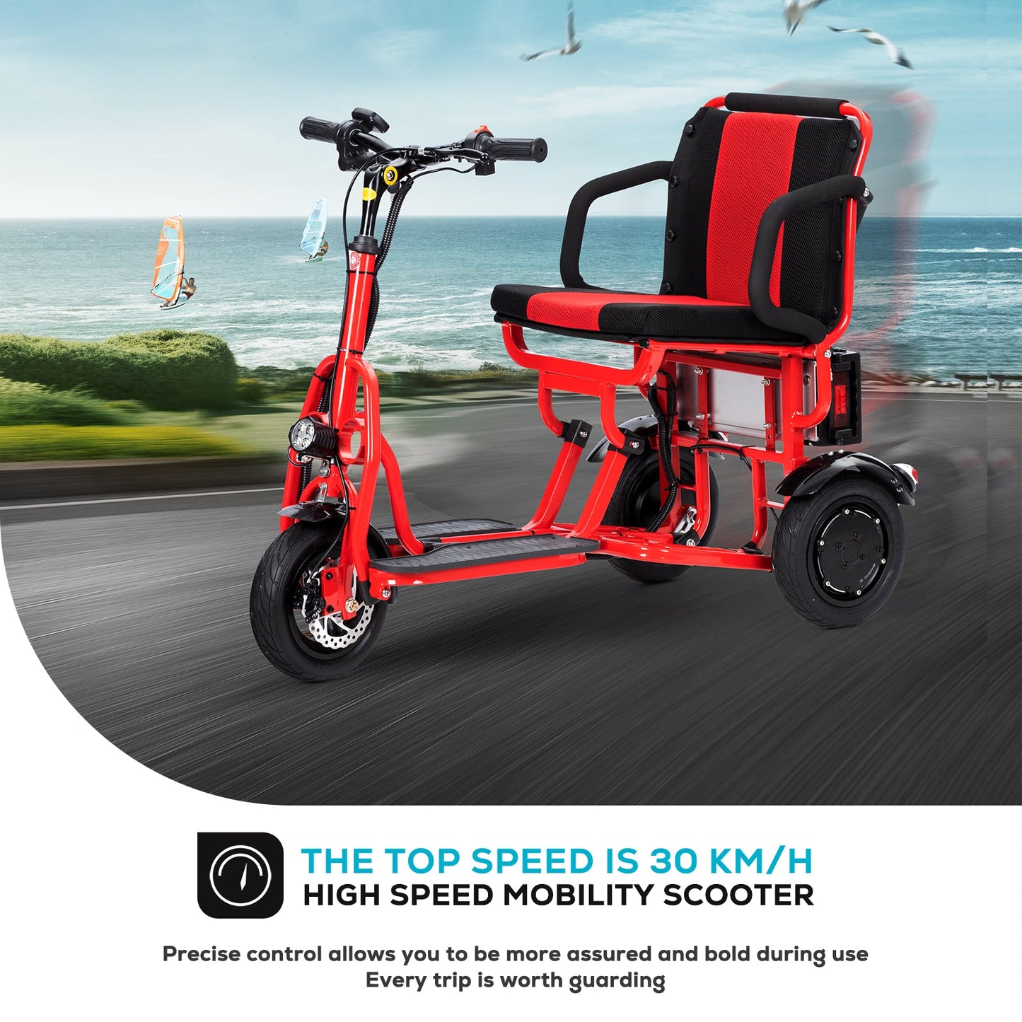 COUGAR (Red) Ultra Lightweight Folding Scooter For Adults 3 Wheeler - Portable